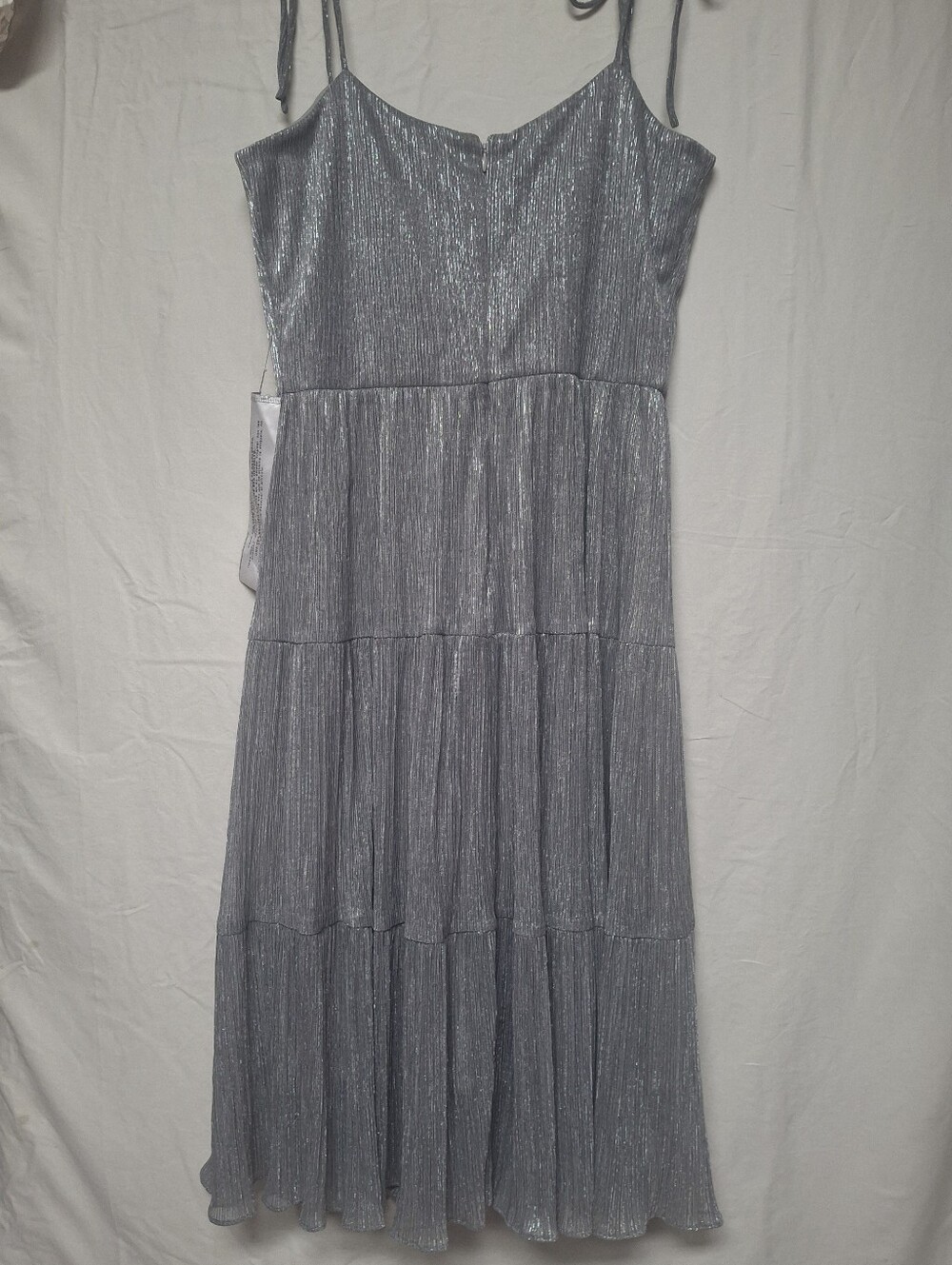 Silver Shimmer Tie-Strap Midi Dress M